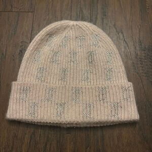 Juicy Couture Duo 2 Gray and Pink Knit Beanie Hat Toboggan with Pink Label